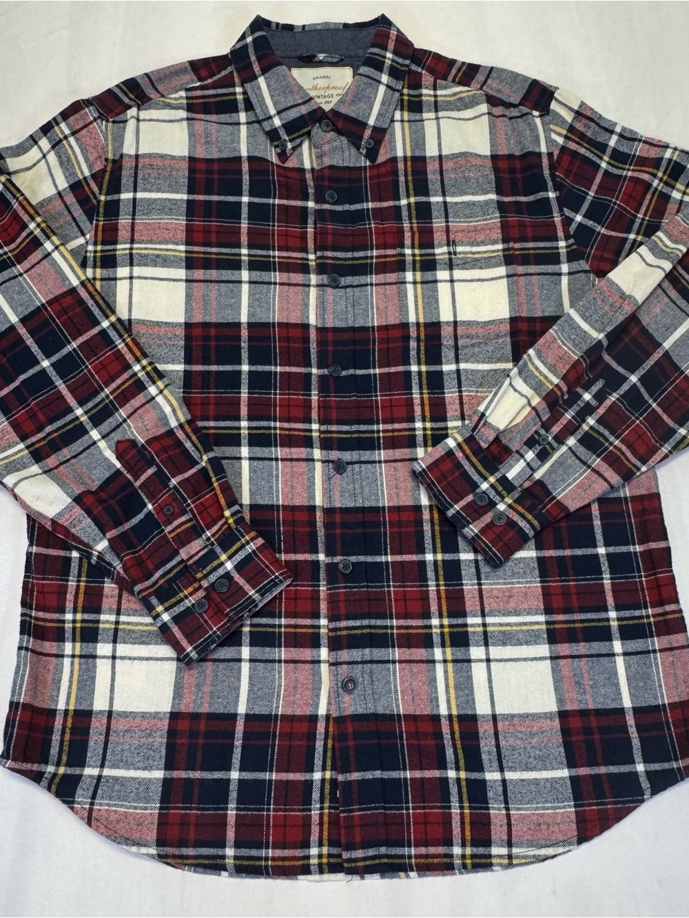 Weatherproof Red, Navy & White Plaid Button-Down Shirt